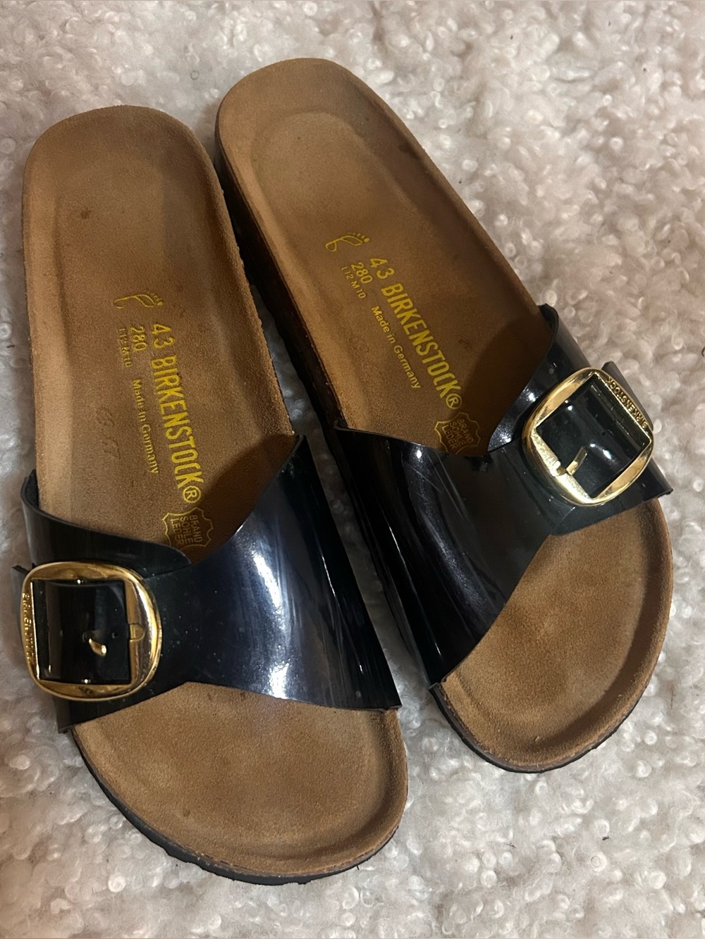 Birkenstock softbed patent leather gold buckle slides size ladies 12